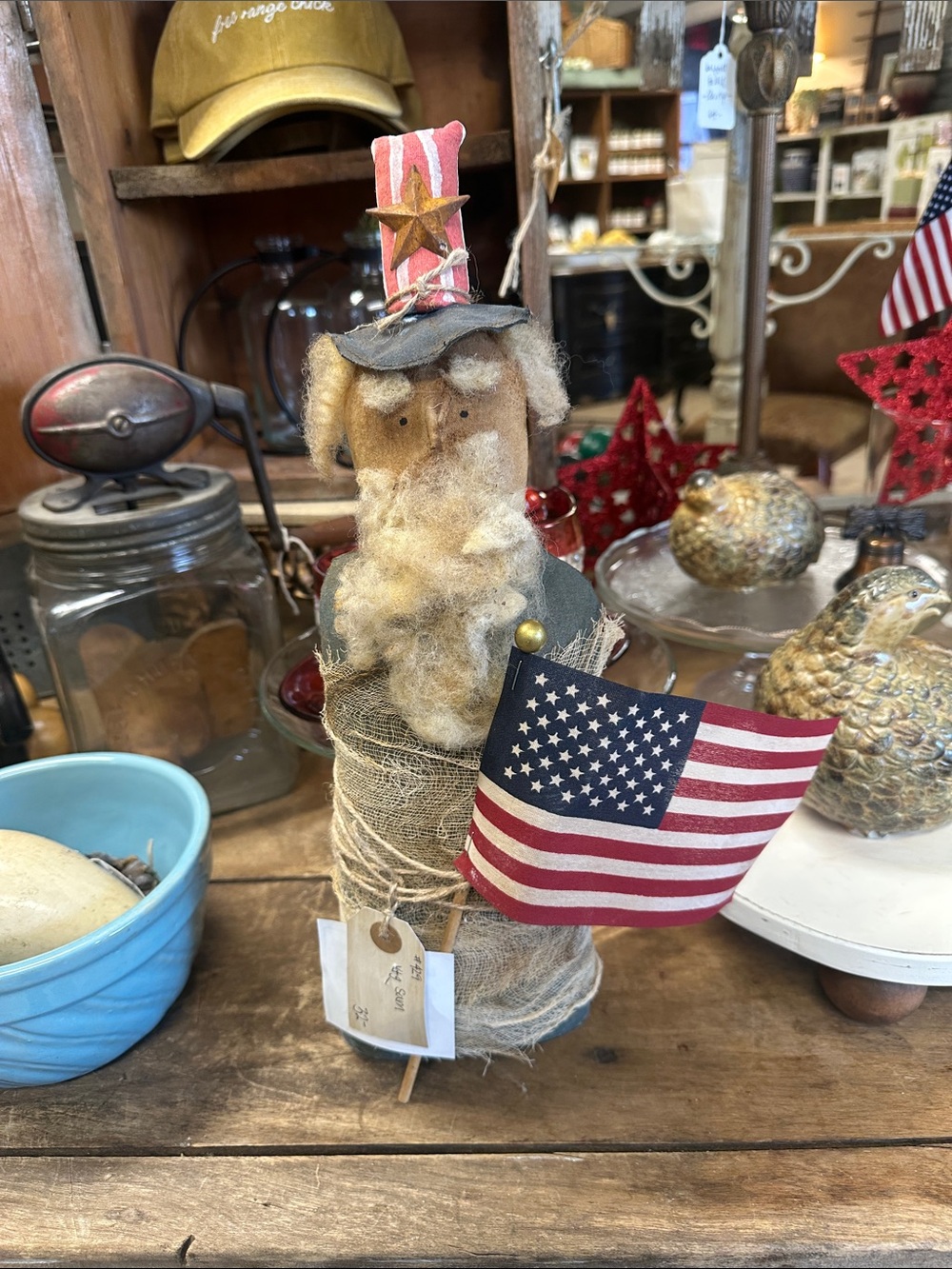 Patriotic Rustic Uncle Sam Table Decor with Flag